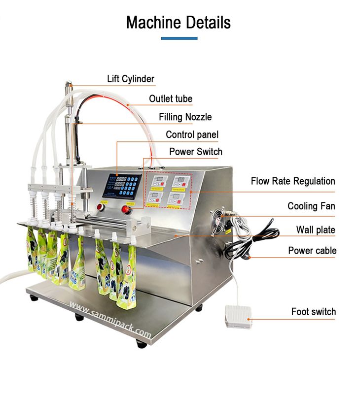 Semi-automatische vier hoofd glijdend sproeiers vloeibare water spoot zak zak vulmachine spuitbus zak vuller en verzegel