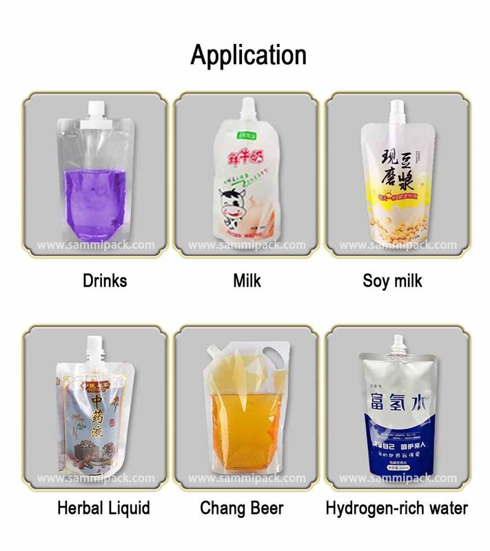 Semi-automatische vier hoofd glijdend sproeiers vloeibare water spoot zak zak vulmachine spuitbus zak vuller en verzegel