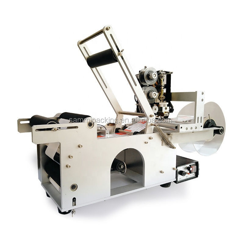 Mesin Pelabelan Botol/Toples Bulat Semi Otomatis MT-50D Kualitas Terbaik dengan Hot Stamp Coder