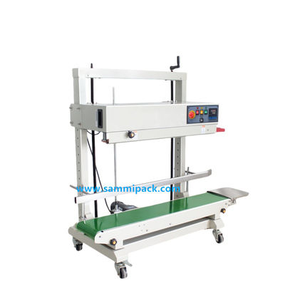 Electric Vertical Continuous Band Sealing Machine For Food / Beverage Plastic Bags Foil Film Pouch Packaging Machine
